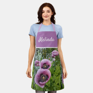 ピンクのポピー紫色の花の女性エプロン エプロン