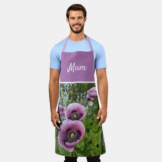 ピンクのポピー紫色の花の女性ムマザーズのエプロン エプロン (着用した状態)