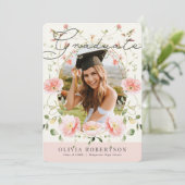 ピンクのポピー フラワーフォト 卒業おめでとうのご案内 招待状 (スタンド正面)