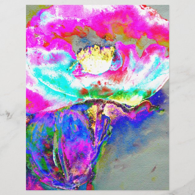 ピンクのポピー、水彩フローラ絵画ズ (正面)