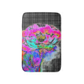 ピンクのポピー – 白黒のポルカドット バスマット (正面縦)