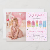 ピンクのポプシクルのアイスポップ・アートのクリームオンオーバー誕生日写真 招待状 (正面)