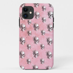 -ピンクのポルカのスカルIPHONEの場合 iPhone 11 ケース