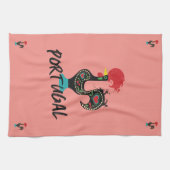 ピンクのポルトガルのシンボル、バルセロス・ルースター キッチンタオル (横)