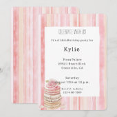 ピンクのポワント ストライプ マカロン ローズ フラワー バースデー   招待状 (正面/裏面)