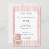 ピンクのポワント ストライプ マカロン ローズ フラワー バースデー   招待状 (正面)