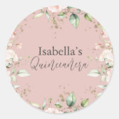 ピンクのポワーズ フラワーワーターカラー グリッター キンセアニエラ ラウンドシール (正面)