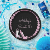 ピンクのポンプとダイヤモンドのカスタマイズ ペーパープレート (パーティー)