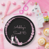 ピンクのポンプとダイヤモンドのカスタマイズ ペーパープレート (パーティー)