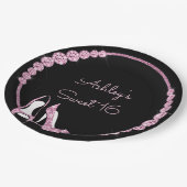 ピンクのポンプとダイヤモンドのカスタマイズ ペーパープレート (アングル)