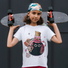 ピンクのポーションに閉じ込められたかわいい邪悪な猫のボトル Tシャツ