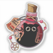 ピンクのポーションに閉じ込められた邪悪な猫の霊ボトル シール (正面)