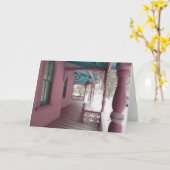 ピンクのポーチに冬の雪 – マーサのブドウ畑 カード (黄色い花)