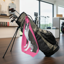 ピンクのポーフェクション：ボストンテリアゴルフタオル