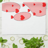 ピンクのポープリントとハート キッチンタオル (折り畳み)