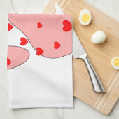ピンクのポープリントとハート キッチンタオル (四つ折り)