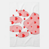 ピンクのポープリントとハート キッチンタオル (縦)