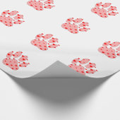 ピンクのポープリントとハート ラッピングペーパー (角)