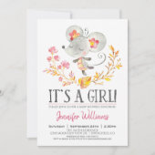 ピンクのマウスベイビーシャワーガール招待状 招待状 (正面)