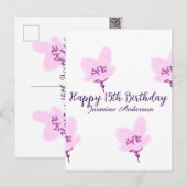 ピンクのマウベの花模様 15歳の誕生日 クインセアニエラ ネーム デ ポストカード (正面/裏面)