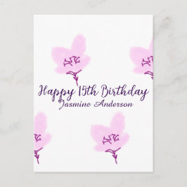 ピンクのマウベの花模様 15歳の誕生日 クインセアニエラ ネーム デ ポストカード