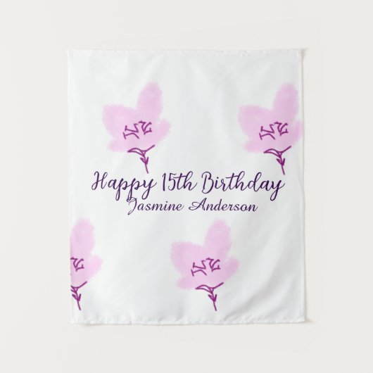 ピンクのマウベの花模様 15歳の誕生日 クイーンセニョーラの名前 デ タペストリー (正面)