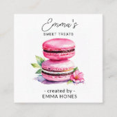 ピンクのマカロンモダンウォーターカラーベーカリー スクエア名刺 (正面)