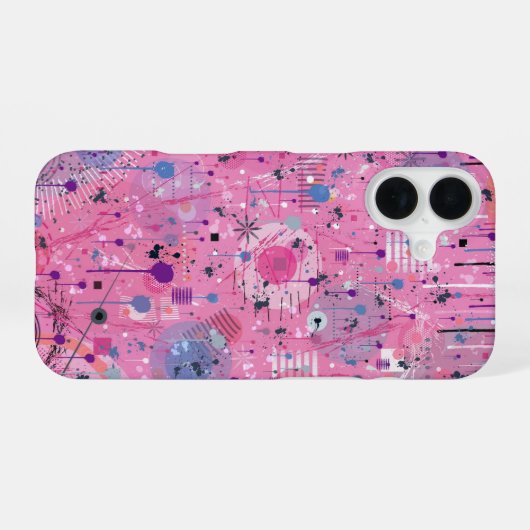 ピンクのマキシマリスト抽象芸術  iPhone 16ケース (裏面横)