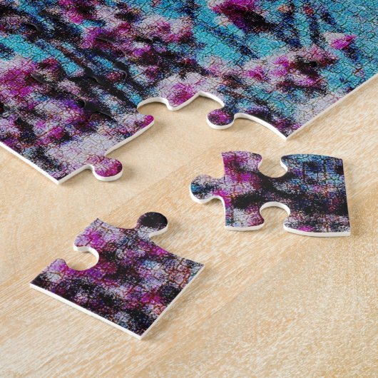 ピンクのマグノリアがブルースカイの写真絵画の花 ジグソーパズル (側面)