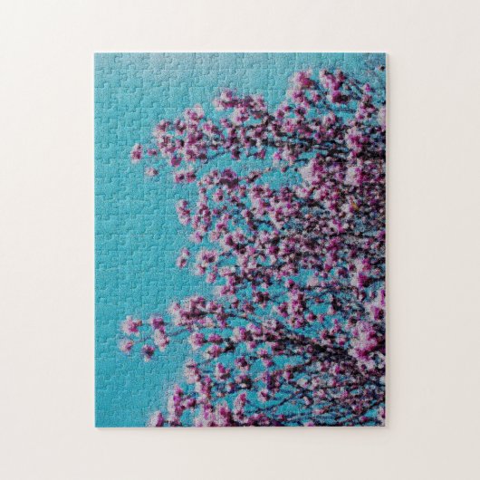 ピンクのマグノリアがブルースカイの写真絵画の花 ジグソーパズル (縦)