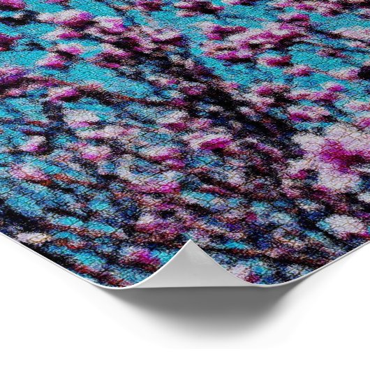 ピンクのマグノリアがブルースカイの写真絵画の花 ポスター (角)