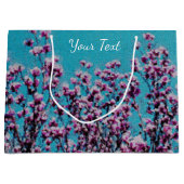 ピンクのマグノリアがブルースカイの写真絵画の花 ラージペーパーバッグ (正面)