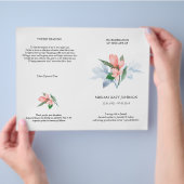 ピンクのマグノリアと反射グラデーション折り畳みメモリアル チラシ (手)