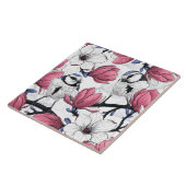 ピンクのマグノリアと青いチット鳥 タイル (側面)