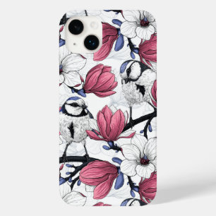 ピンクのマグノリアと青いチット鳥 Case-Mate iPhone 14 PLUSケース