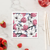 ピンクのマグノリアと青いティットバード スタンダードカクテルナプキン (インサイチュ)
