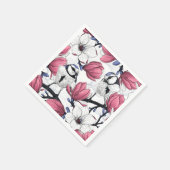 ピンクのマグノリアと青いティットバード スタンダードカクテルナプキン (角)