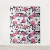 ピンクのマグノリアと青いティットバード タペストリー (正面)