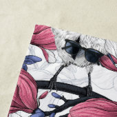 ピンクのマグノリアと青いティットバード ビーチタオル (インサイチュ)