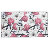 ピンクのマグノリアと青いティットバード 枕カバー (正面右)