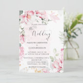 ピンクのマグノリアのウェディング・インビテーション 招待状 (スタンド正面)