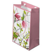 ピンクのマグノリアの名前入りなギフトバッグ スモールペーパーバッグ (裏面アングル)