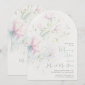 ピンクのマグノリアの朝 招待状 (正面/裏面)