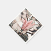 ピンクのマグノリアの枝のスケッチ紙ナプキン スタンダードカクテルナプキン (角)
