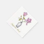 ピンクのマグノリアの水彩植物画 スタンダードカクテルナプキン (角)