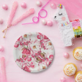 ピンクのマグノリアの紙皿 ペーパープレート (パーティー)