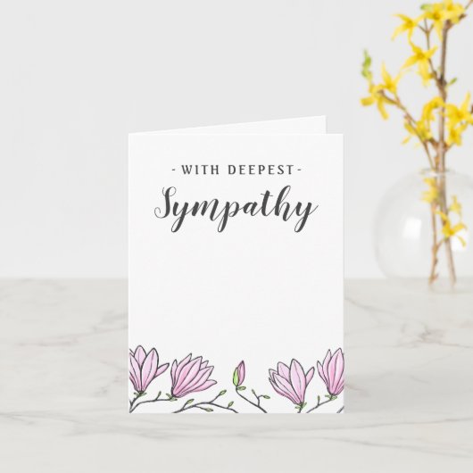 ピンクのマグノリアの花と同情カード カード (黄色い花)