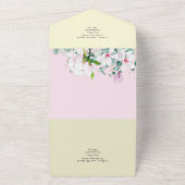 ピンクのマグノリアの花と黄色のウェディング招待状 オールインワン招待状 (外側)