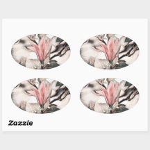 ピンクのマグノリアの花の枝の楕円形のスティック図,