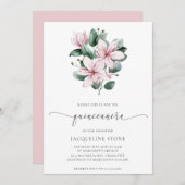 ピンクのマグノリアの花をあしらったエレガントなキンセアニエラ 招待状 (正面/裏面)